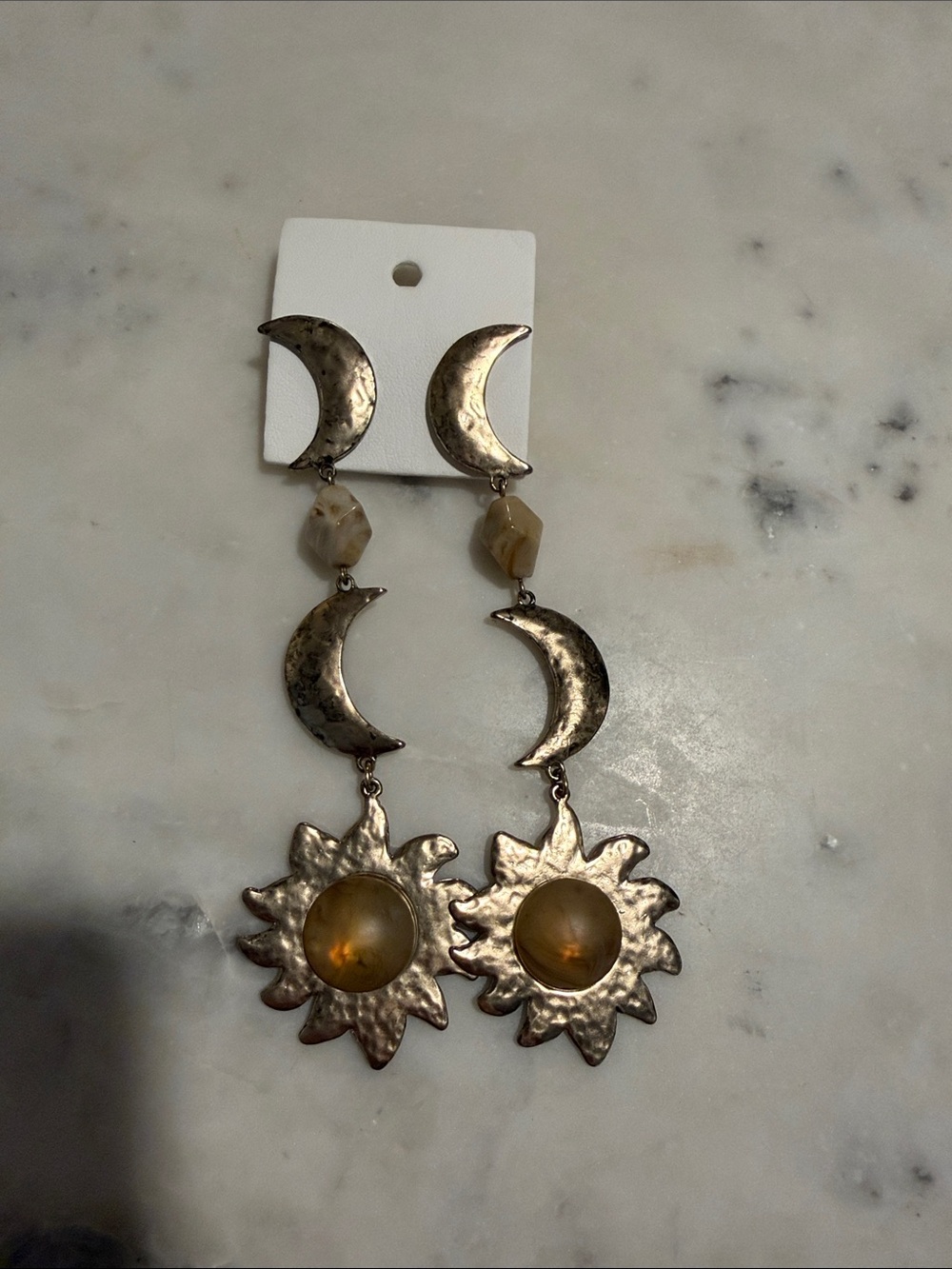 Free People Silver-Tone Sun & Moon Drop Earrings with Amber Stones
